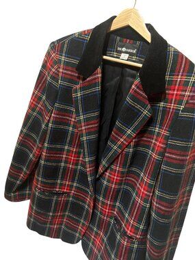 Sag Harbor Womens Plaid Blazer Jacket Size 16 Red Black Wool Blend Vintage 90s